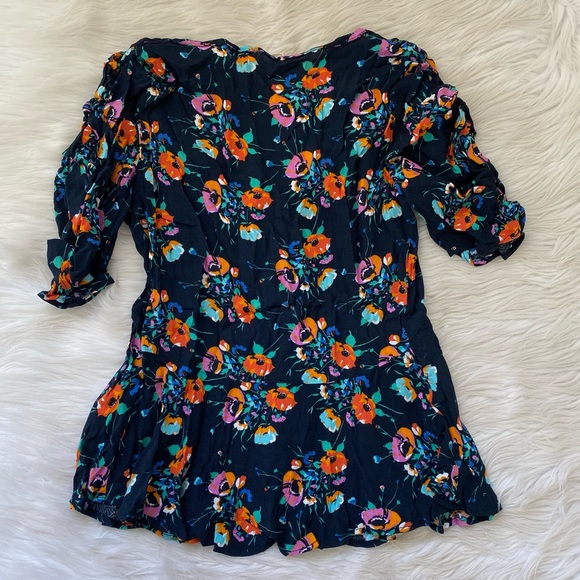 Zara Navy Blue Floral Button Front Blouse Shirt - Picture 7 of 9